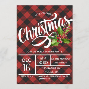 Red & Black Buffalo Plaid Christmas Party Invite