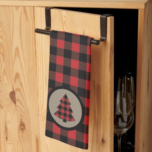 Red Black Buffalo Plaid Christmas Tree Kitchen Towel