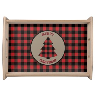 Red Black Buffalo Plaid Christmas Tree Serving Tray