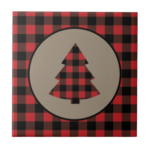 Red Black Buffalo Plaid Christmas Tree Tile