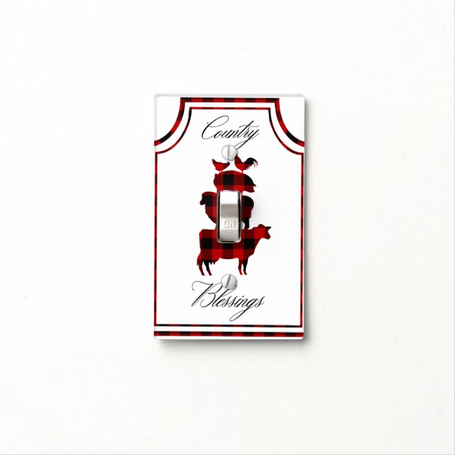 Red Black Buffalo Plaid Country Blessings Animals Light Switch Cover (In Situ)