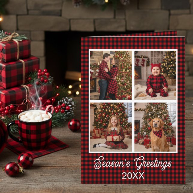 Red & Black Buffalo Plaid Custom Name and Text Card (Creator Uploaded)