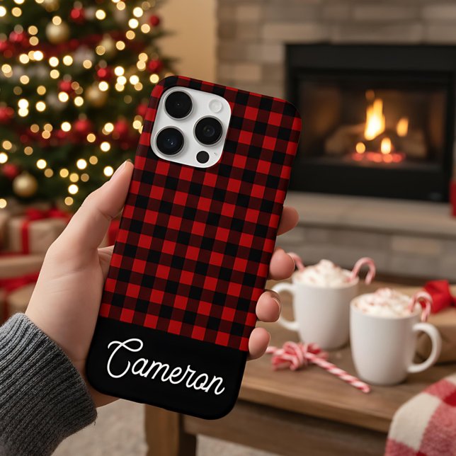 Red & Black Buffalo Plaid Custom Name Case-Mate iPhone Case (Creator Uploaded)