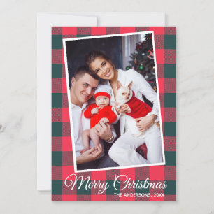 Red Black Buffalo Plaid Custom Photo Christmas Invitation