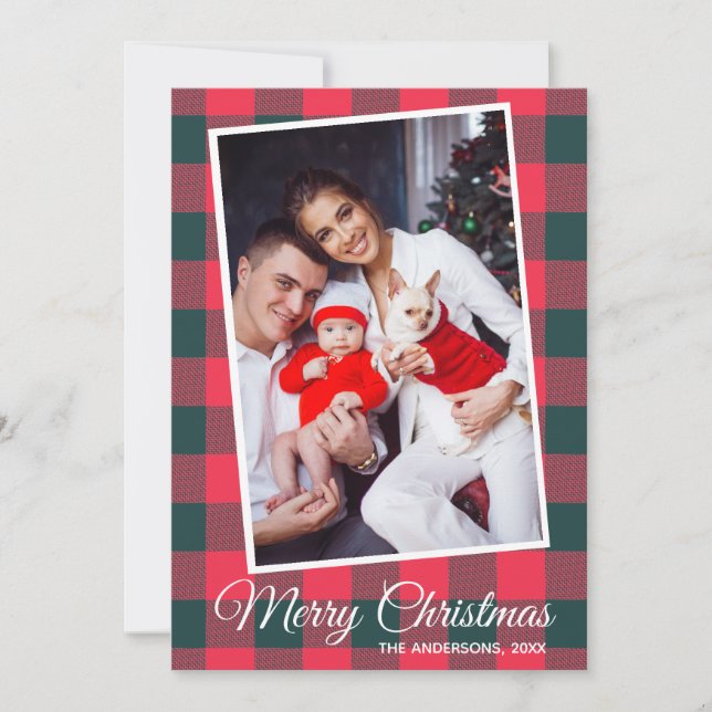 Red Black Buffalo Plaid Custom Photo Christmas Invitation (Front)