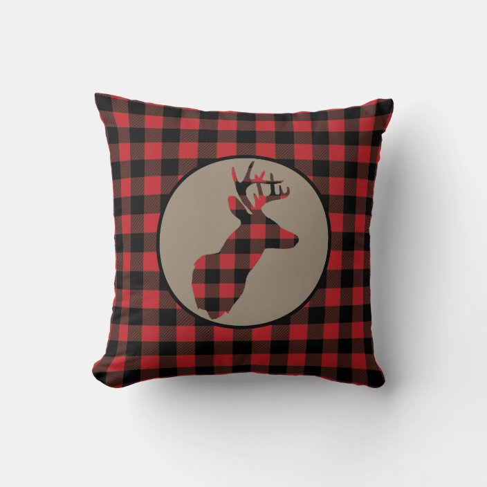 Red Black Buffalo Plaid Deer Head Throw Pillow Zazzle
