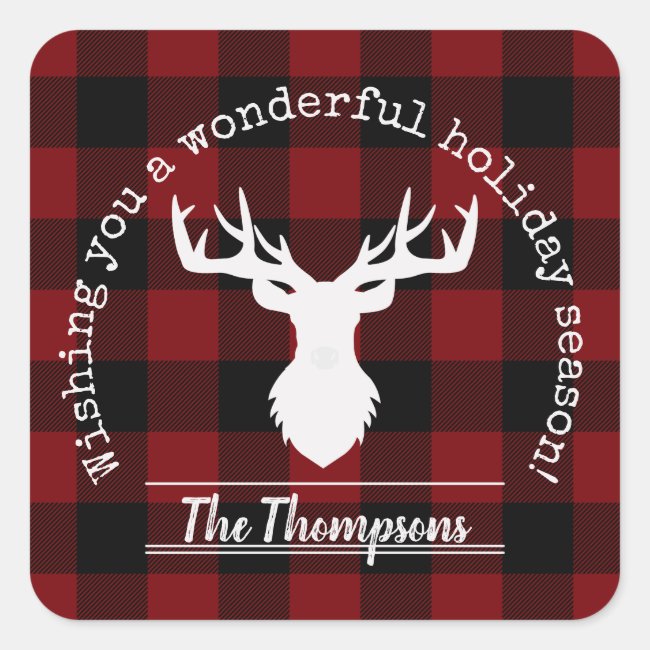 Red Black Buffalo Plaid Deer Holiday Greetings