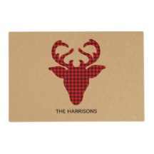 Red & Black Buffalo Plaid Deer Personalized