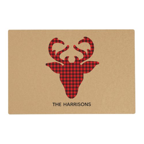 Red  Black Buffalo Plaid Deer Personalized Placemat