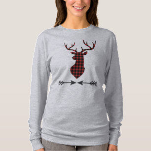 Red Black Buffalo Plaid Deer T-Shirt