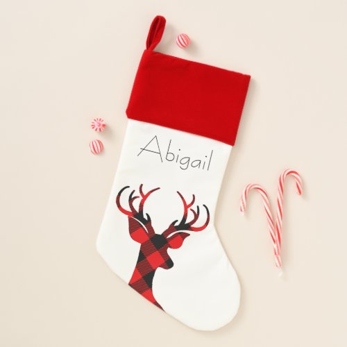 Red  Black Buffalo Plaid Doe Personalized Christmas Stocking