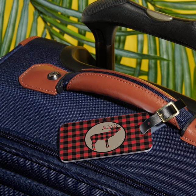 Red Black Buffalo Plaid Elk Luggage Tag (Front Insitu 3)