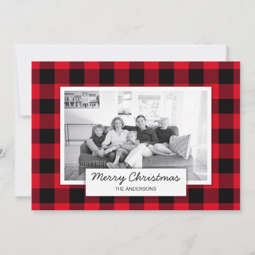 Red Black Buffalo Plaid Family Photo Christmas Holiday Card