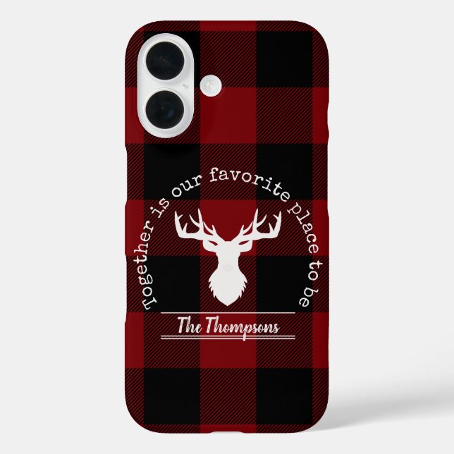 Red Black Buffalo Plaid Farmhouse Family Name Case-Mate iPhone Case (Back)