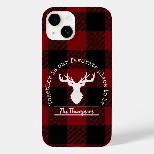 Red Black Buffalo Plaid Farmhouse Family Name Case_Mate iPhone 14 Case