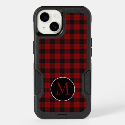 Red Black Buffalo Plaid Flannel Monogram OtterBox iPhone 14 Case