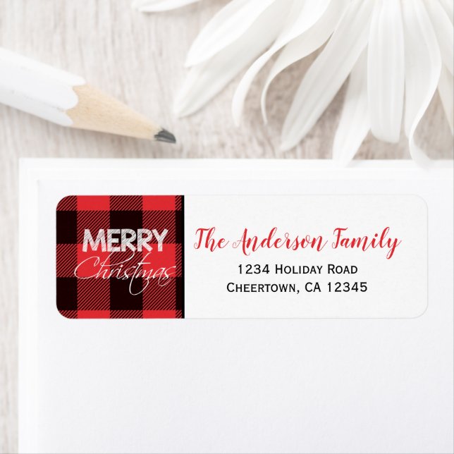 Red & Black Buffalo Plaid | Holiday Return Address Label (Insitu)