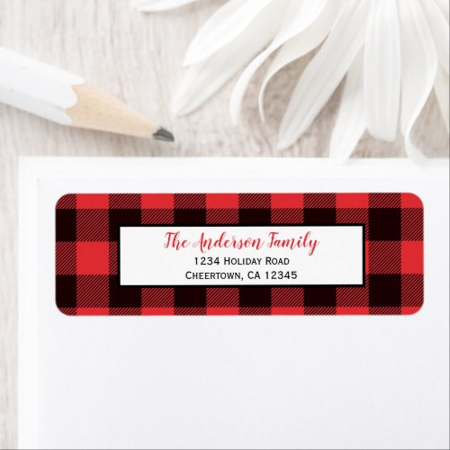 Red  Black Buffalo Plaid  Holiday Return Address Label