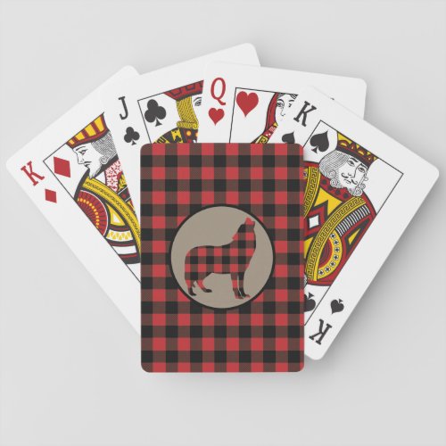 Red Black Buffalo Plaid Howling Wolf Playing Cards