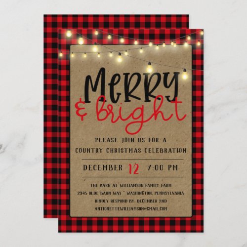 Red Black Buffalo Plaid Kraft  Christmas Party In Invitation