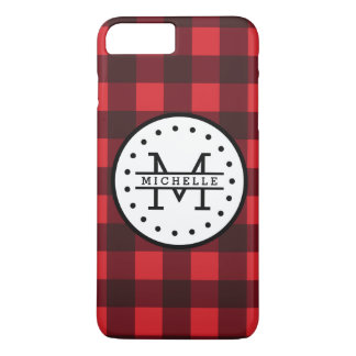 Red black Buffalo Plaid Lumberjack Name Monogram iPhone 8 Plus/7 Plus Case