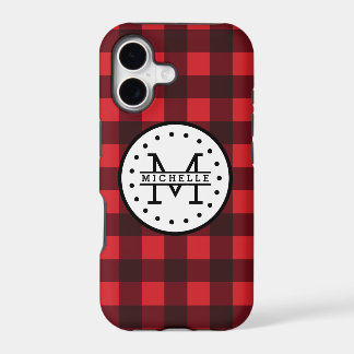 Red black Buffalo Plaid Lumberjack Name Monogram iPhone 17 Case