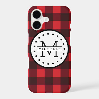 Red black Buffalo Plaid Lumberjack Name Monogram iPhone 17 Case