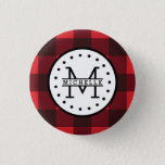 Red Black Buffalo Plaid Lumberjack Name Monogram Pinback Button at Zazzle