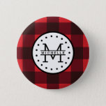 Red Black Buffalo Plaid Lumberjack Name Monogram Pinback Button at Zazzle