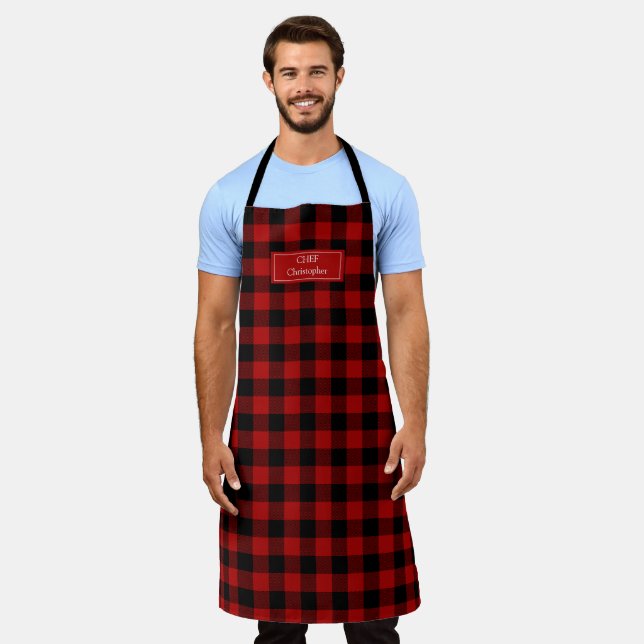 Red Black Buffalo Plaid Lumberjack Personalized Apron (Worn)