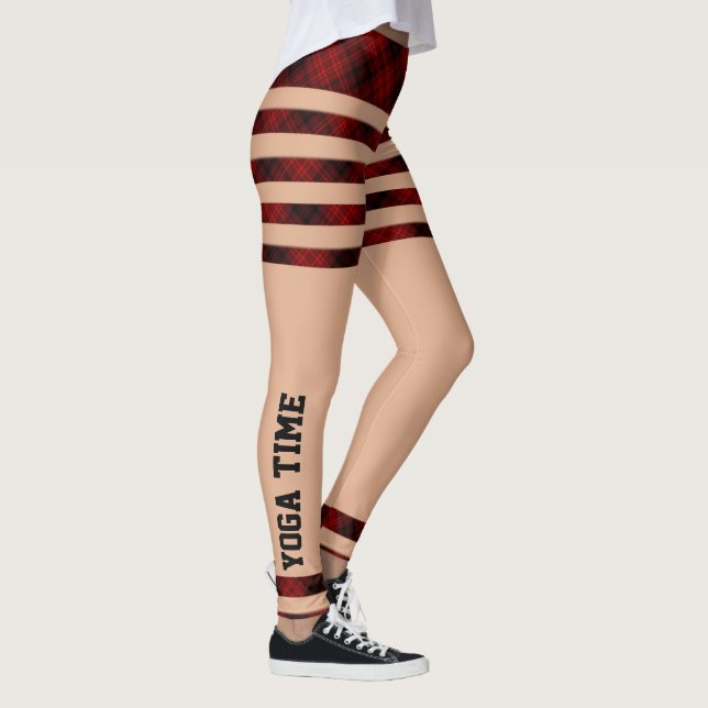 Red Black Buffalo Plaid Lumberjack Style Yoga Time Leggings (Right)