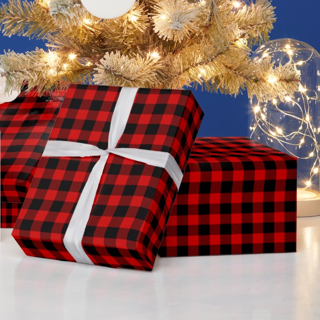 Red Black Buffalo Plaid Lumberjack Tartan Wrapping Paper (Holidays)