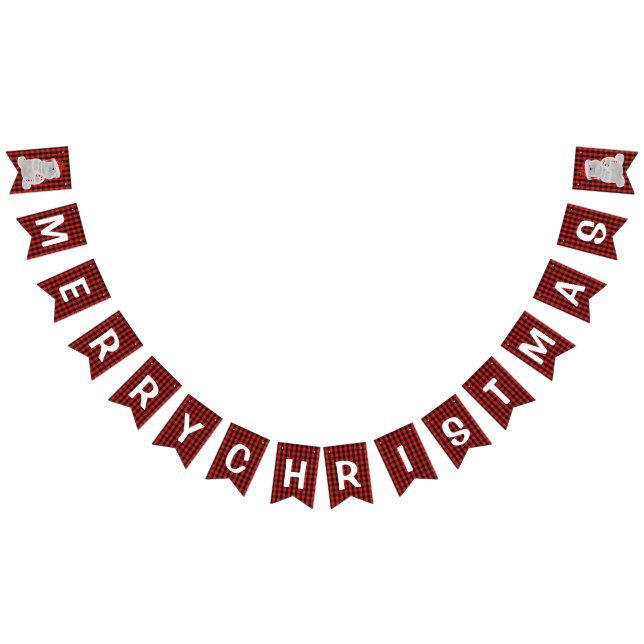 Red Black Buffalo Plaid Merry Christmas Bunting Flags (All)