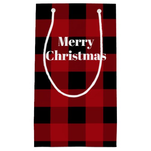 Red Black Buffalo Plaid Merry Christmas Small Gift Bag