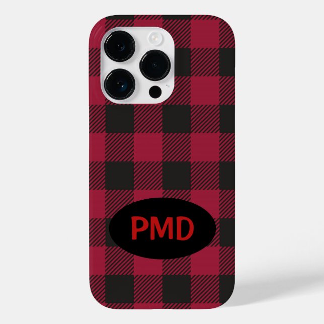 Red Black Buffalo Plaid Monogram Personalized Case (Back)