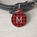 Red & Black Buffalo Plaid Monogram Pet ID Tag<br><div class="desc">Accessorize your pet in style with this cute monogrammed tag! Design features a rustic red and black buffalo plaid background with your pet's initial or monogram in white lettering. Personalize the back with your pet's name,  your contact details,  and any other info you choose,  in white on solid black.</div>