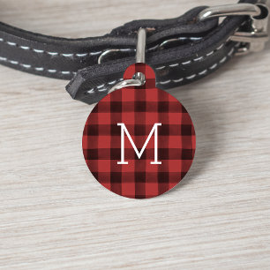 Red & Black Buffalo Plaid Monogram Pet ID Tag