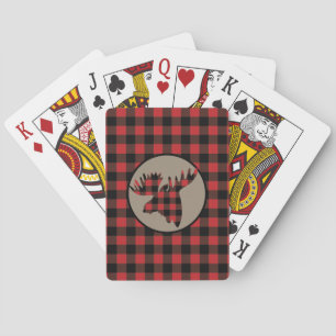 Red Black Buffalo Plaid Moose Head Poker Cards