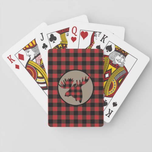 Red Black Buffalo Plaid Moose Head Poker Cards