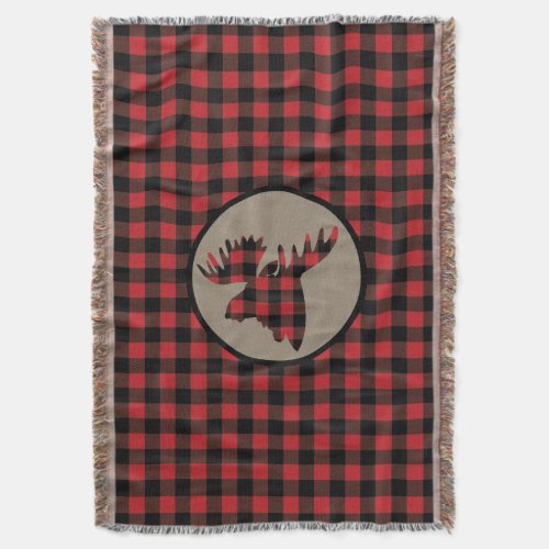 Red Black Buffalo Plaid Moose Head Throw Blanket