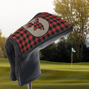 Red Black Buffalo Plaid Moose Putter Cover