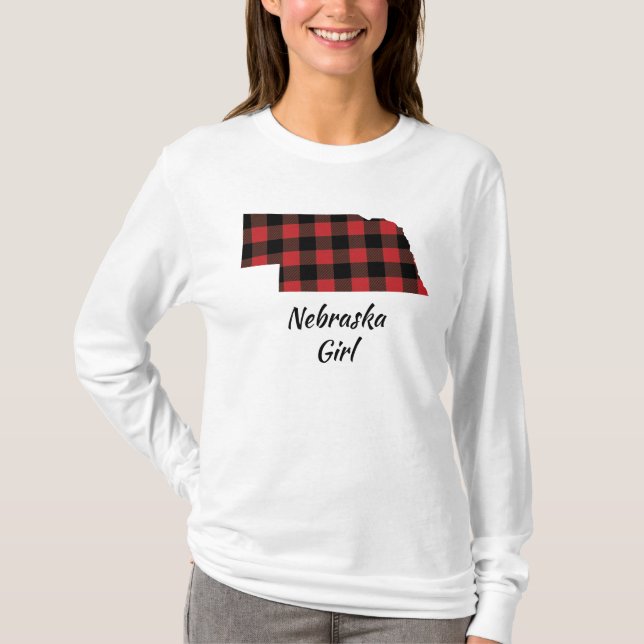 Red Black Buffalo Plaid Nebraska Girl T-Shirt (Front)