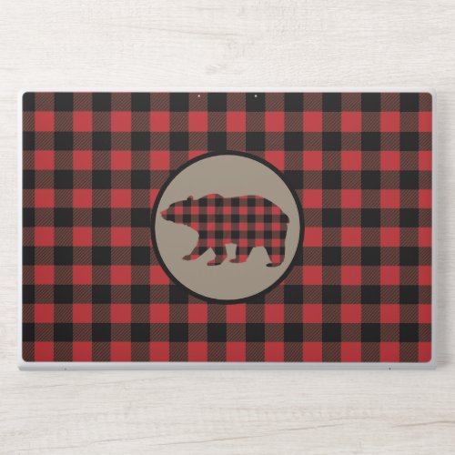 Red Black Buffalo Plaid Pattern Bear HP Laptop Skin