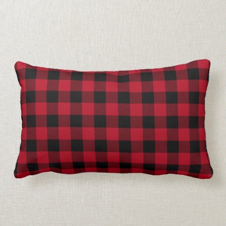 Red Black Buffalo Plaid Pattern Lumbar Pillow