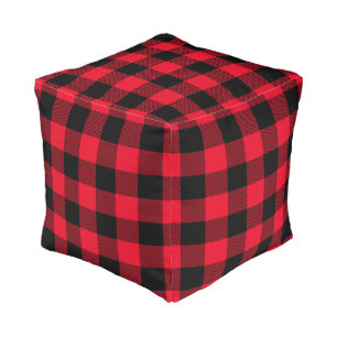 Red Black Buffalo Plaid Pattern Pouf