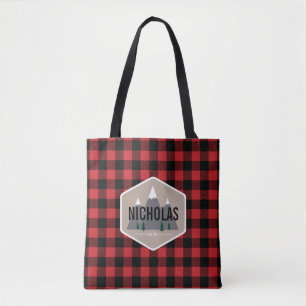 Red & Black Buffalo Plaid Pattern Tote Bag