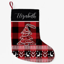 Red Black Buffalo Plaid Personalized Name Christma Small Christmas Stocking
