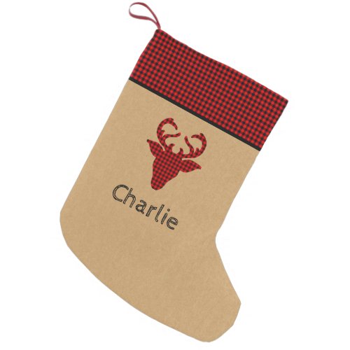 Red  Black Buffalo Plaid Personalized Small Christmas Stocking