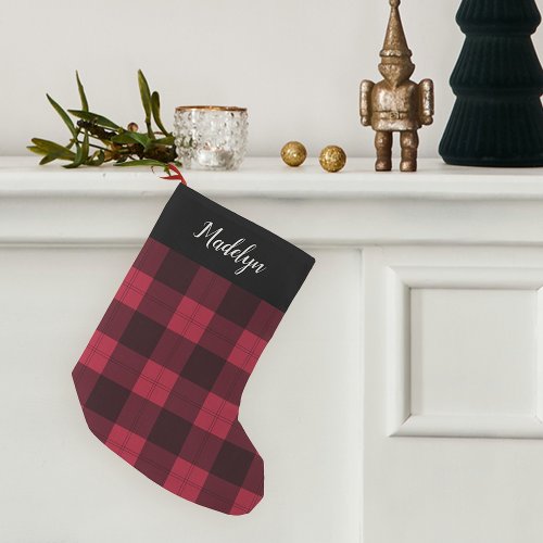 Red  Black Buffalo Plaid Personalized Small Christmas Stocking