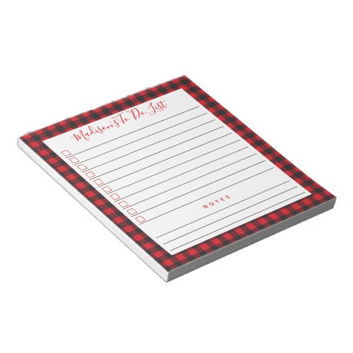 Red Black Buffalo Plaid Personalized To Do List Notepad